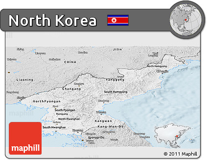 Silver Style Panoramic Map of North Korea