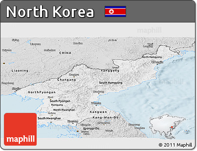 Silver Style Panoramic Map of North Korea