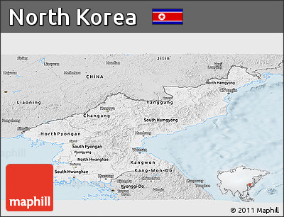 Silver Style Panoramic Map of North Korea