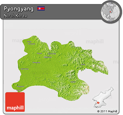 Physical 3D Map of Pyongyang, cropped outside