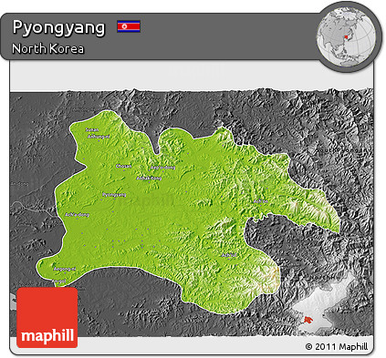 Physical 3D Map of Pyongyang, darken, desaturated