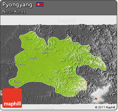 Physical 3D Map of Pyongyang, darken, desaturated