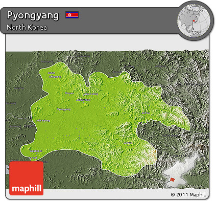 Physical 3D Map of Pyongyang, darken, semi-desaturated