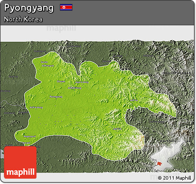 Physical 3D Map of Pyongyang, darken, semi-desaturated