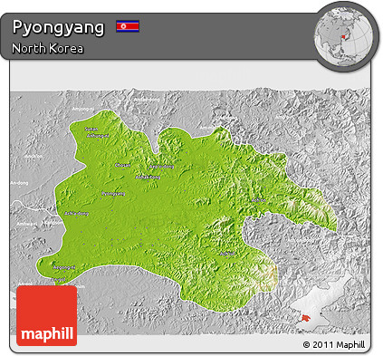 Physical 3D Map of Pyongyang, lighten, desaturated