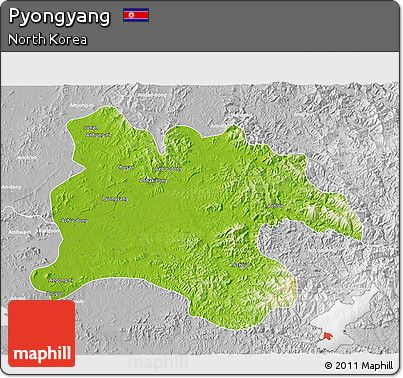 Physical 3D Map of Pyongyang, lighten, desaturated