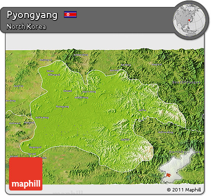 Physical 3D Map of Pyongyang, satellite outside