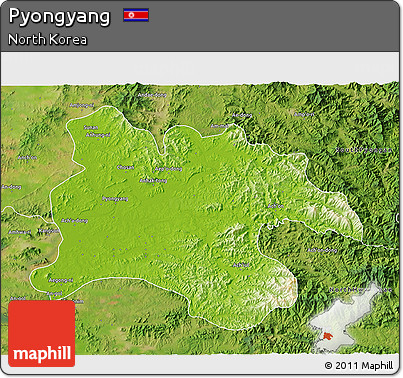 Physical 3D Map of Pyongyang, satellite outside