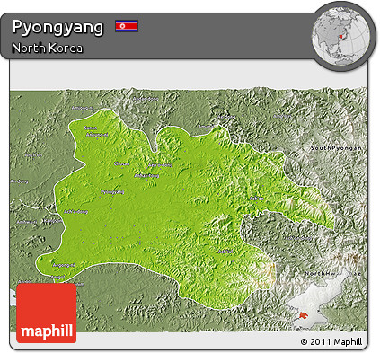 Physical 3D Map of Pyongyang, semi-desaturated