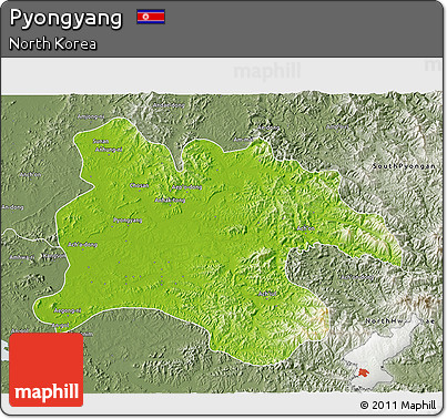 Physical 3D Map of Pyongyang, semi-desaturated