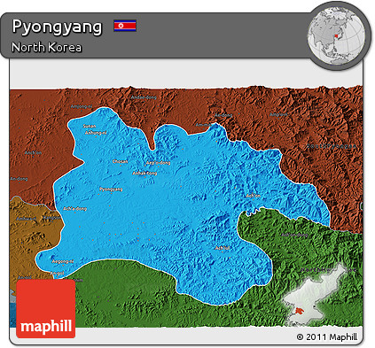 Political 3D Map of Pyongyang, darken