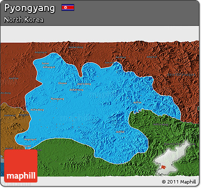 Political 3D Map of Pyongyang, darken