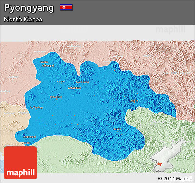 Political 3D Map of Pyongyang, lighten