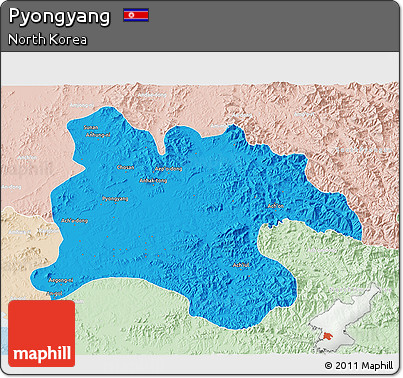 Political 3D Map of Pyongyang, lighten