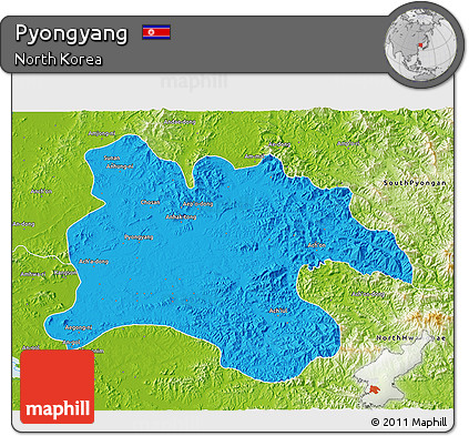 Political 3D Map of Pyongyang, physical outside