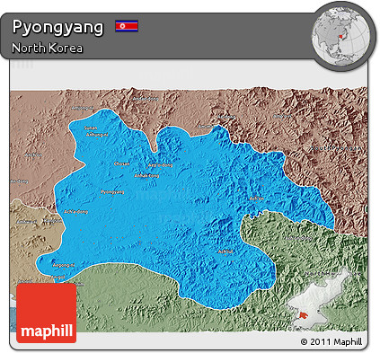 Political 3D Map of Pyongyang, semi-desaturated