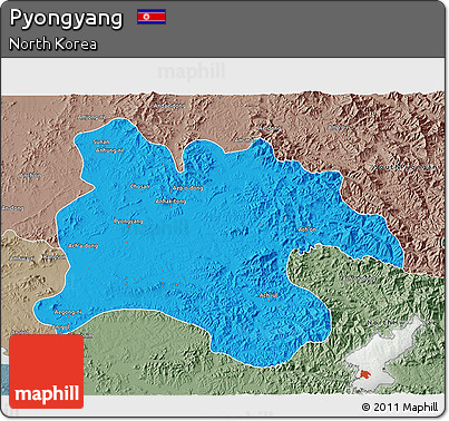 Political 3D Map of Pyongyang, semi-desaturated