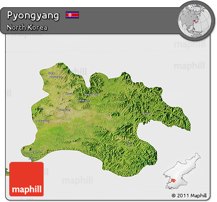 Satellite 3D Map of Pyongyang, single color outside