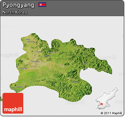Satellite 3D Map of Pyongyang, single color outside