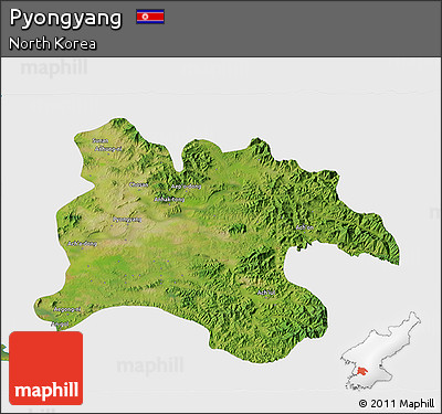 Satellite 3D Map of Pyongyang, single color outside