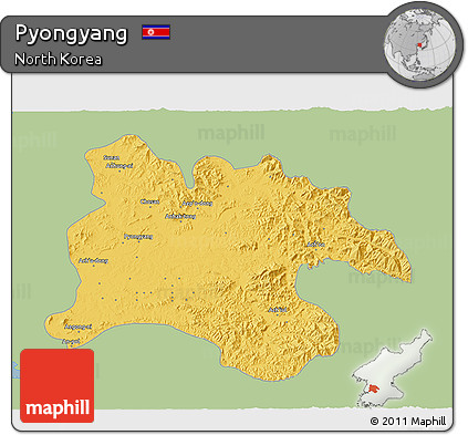 Savanna Style 3D Map of Pyongyang, single color outside
