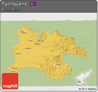Savanna Style 3D Map of Pyongyang, single color outside