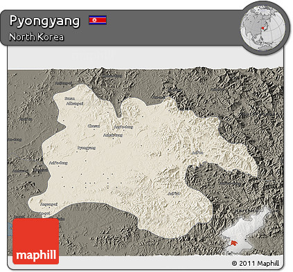 Shaded Relief 3D Map of Pyongyang, darken