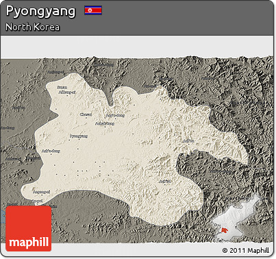 Shaded Relief 3D Map of Pyongyang, darken