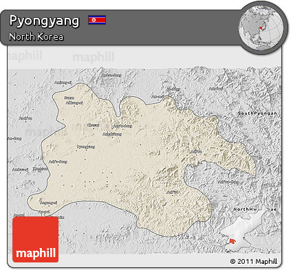 Shaded Relief 3D Map of Pyongyang, desaturated
