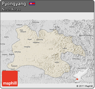 Shaded Relief 3D Map of Pyongyang, desaturated