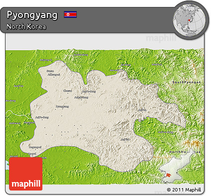 Shaded Relief 3D Map of Pyongyang, physical outside