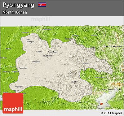 Shaded Relief 3D Map of Pyongyang, physical outside