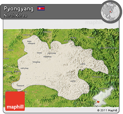 Shaded Relief 3D Map of Pyongyang, satellite outside