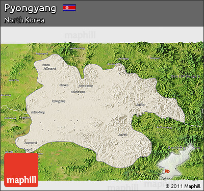 Shaded Relief 3D Map of Pyongyang, satellite outside