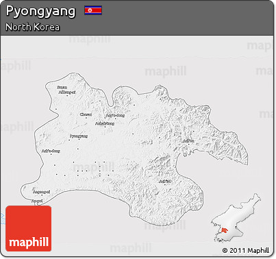 Silver Style 3D Map of Pyongyang, single color outside