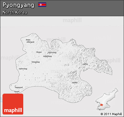 Silver Style 3D Map of Pyongyang, single color outside
