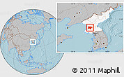 Gray Location Map of Pyongyang, highlighted country, hill shading