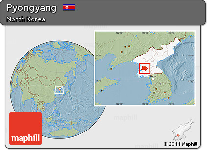 Savanna Style Location Map of Pyongyang, highlighted country, hill shading