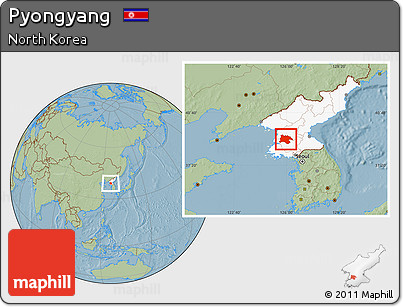 Savanna Style Location Map of Pyongyang, highlighted country, hill shading