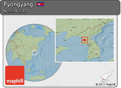 Savanna Style Location Map of Pyongyang, hill shading
