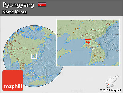 Savanna Style Location Map of Pyongyang, hill shading