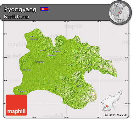 Physical Map of Pyongyang, cropped outside