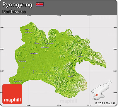 Physical Map of Pyongyang, cropped outside