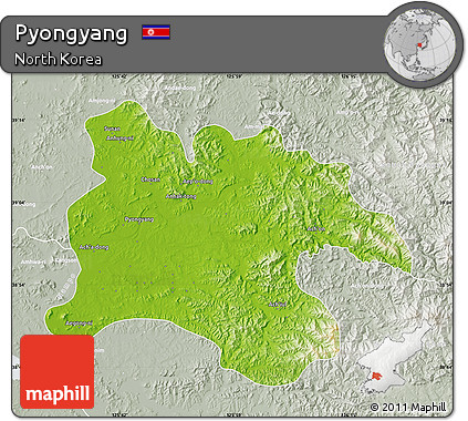 Physical Map of Pyongyang, lighten, semi-desaturated
