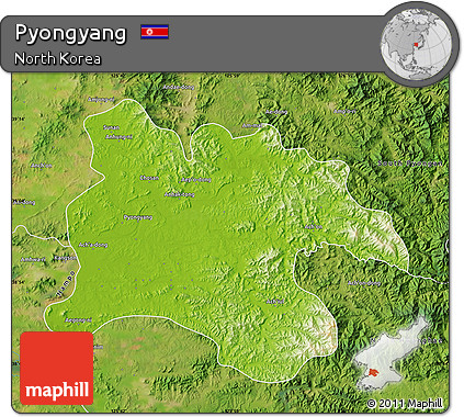 Physical Map of Pyongyang, satellite outside