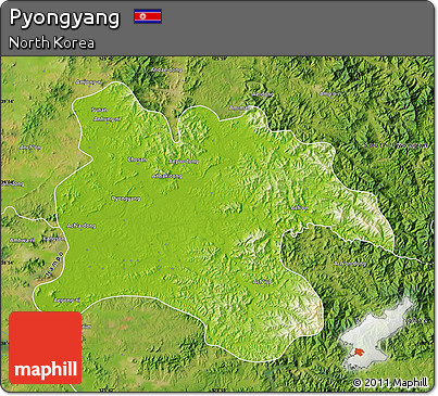 Physical Map of Pyongyang, satellite outside