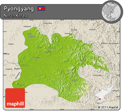 Physical Map of Pyongyang, shaded relief outside