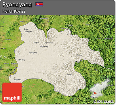 Shaded Relief Map of Pyongyang, satellite outside