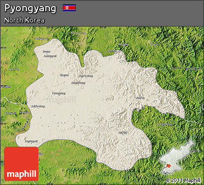 Shaded Relief Map of Pyongyang, satellite outside