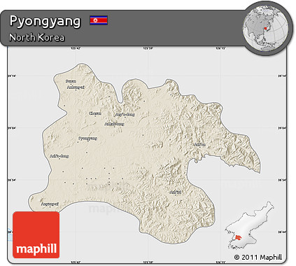 Shaded Relief Map of Pyongyang, single color outside